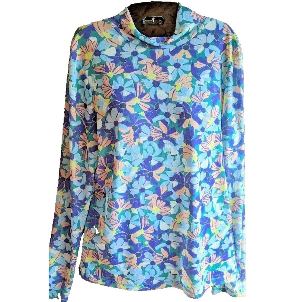Maeve By Anthropologie Women Top L Bright Floral Mesh Chic Cottagecore Pastel